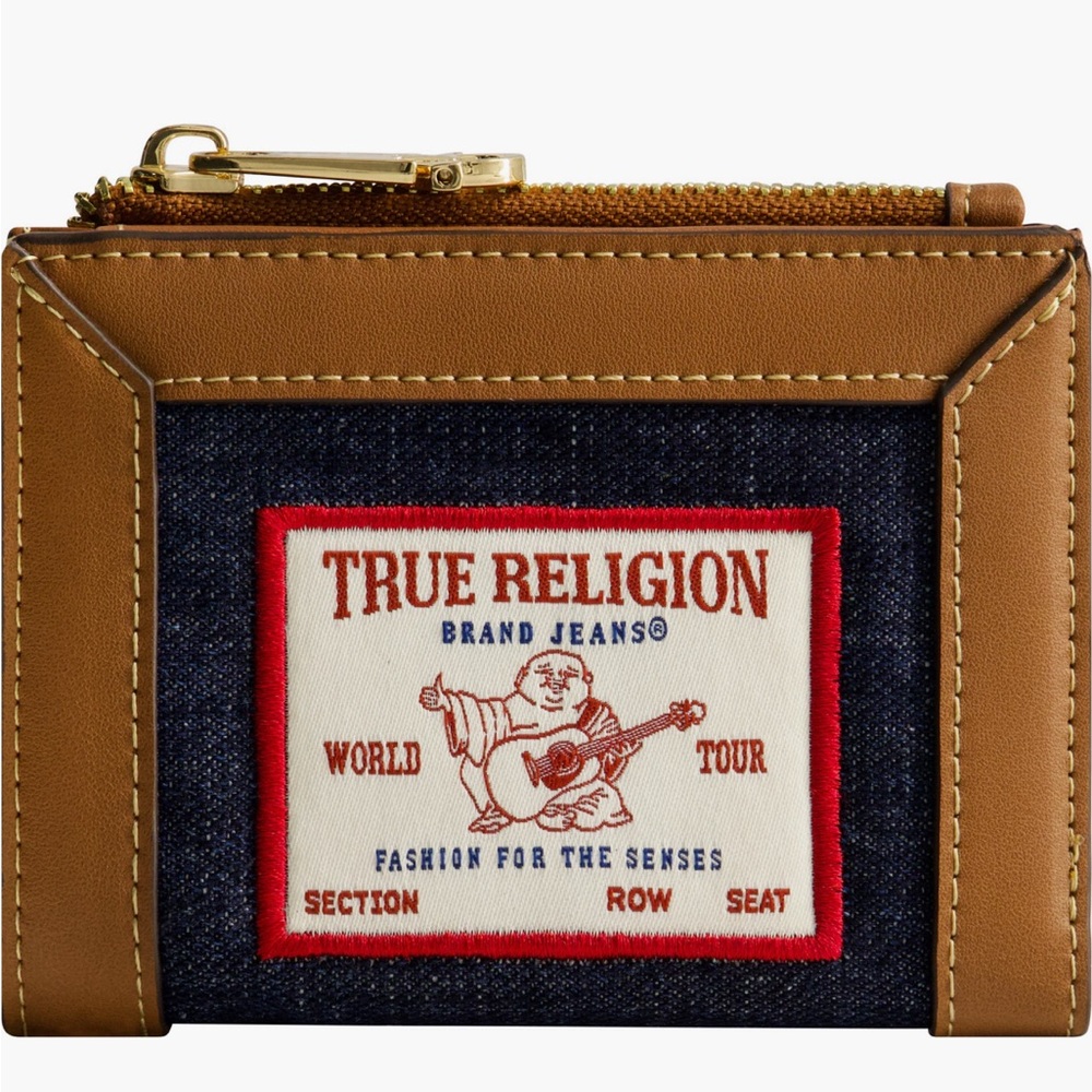 True Religion Denim and Tan Leather Wallet - Brand New with Tags